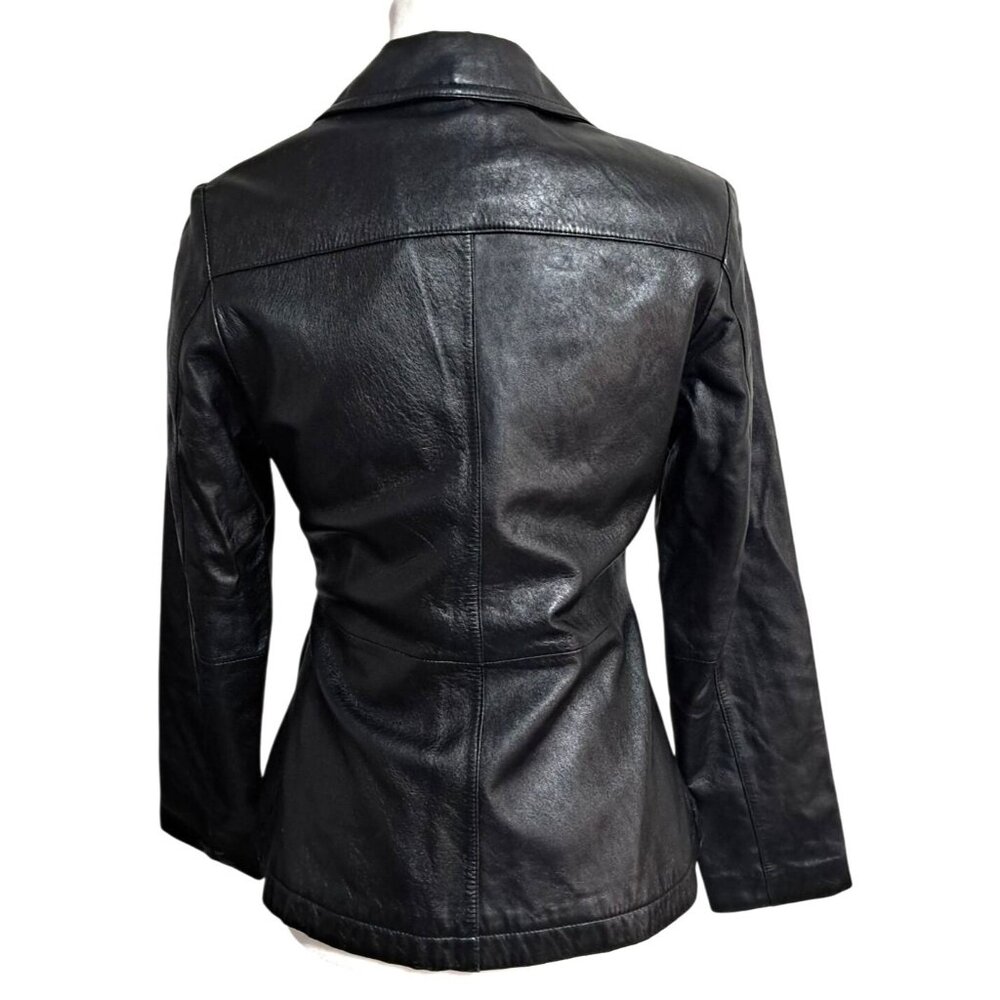 Vintage 1990s Wilsons Leather Maxima Womens XS Black Fitted Blazer Jacket - Picture 6 of 12